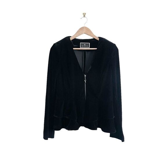 Melanie Lyne Stretch Velvet Blazer Zip Up Women's 10 Peplum - Picture 1 of 7